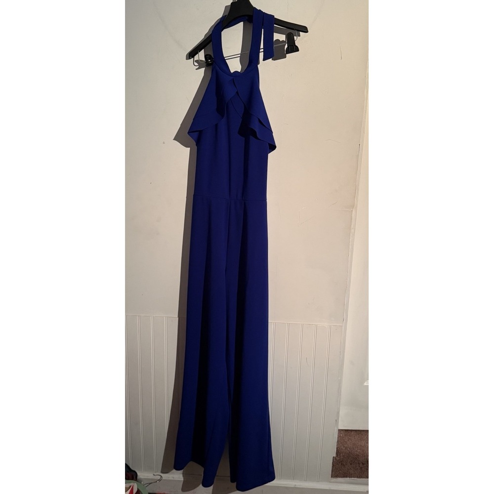 Bebe‎ Jumpsuit Pantsuit Blue Size 12 Ruffle Night Out Elegant Tailored Occasion